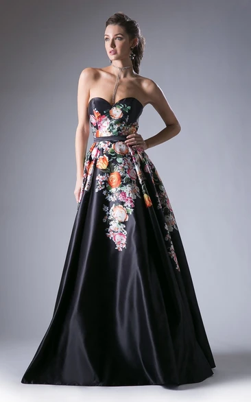 A-Line Long Sweetheart Sleeveless Satin Zipper Dress