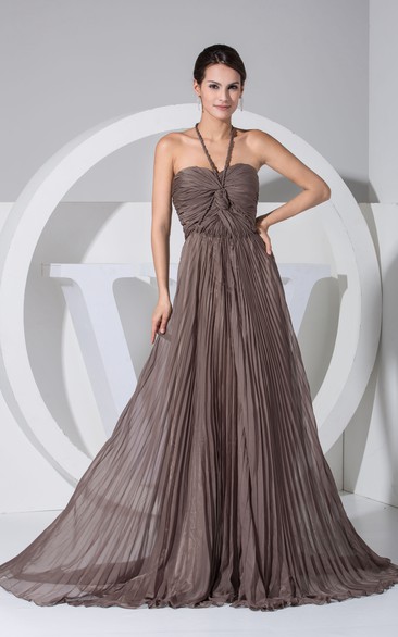 Chiffon Strapless Long Dress With Overall Pleating