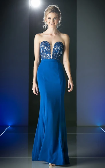 Sheath Long Sweetheart Sleeveless Jersey Backless Dress With Appliques