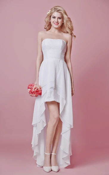 Strapless Lace and Chiffon High-low Dress With Cascading Ruffles