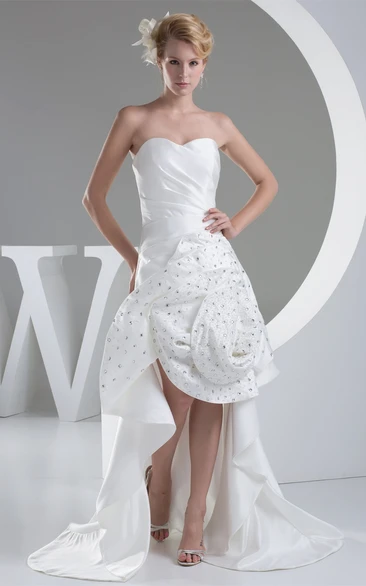 Sleeveless Satin Ruched Brush Train and Dress With Rhinestone