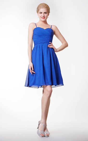 Sexy Spaghetti Straps Crisscross Bodice Chiffon A-line Short Dress