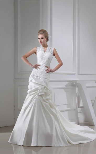 Sleeveless A-Line Pick-Up Appliques and Ball-Gown With Stress