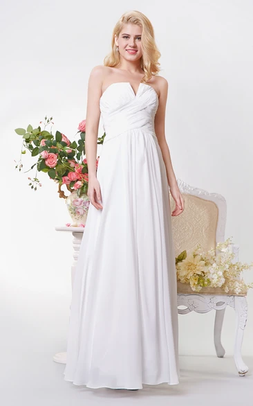 Strapless A-line Long Chiffon Dress With Ruching