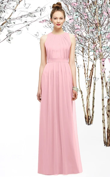 Sleeveless High-Neck Long Dress With Ruching