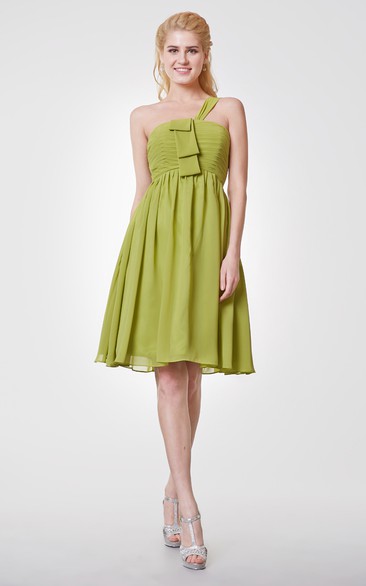 One Shoulder A-line Short Chiffon Dress With Pleats