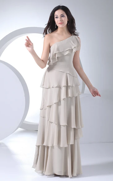 Asymmetrical Sleeveless Maxi Chiffon Dress With Tiers
