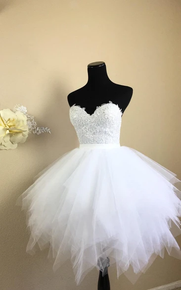 Short Lace Bodice Dress With Tulle Skirt