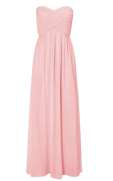 Long Strapless Sweetheart Criss-cross Chiffon A-line Dress