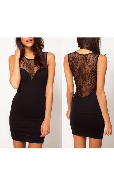 Lace Splicing Slim Little Black Dress