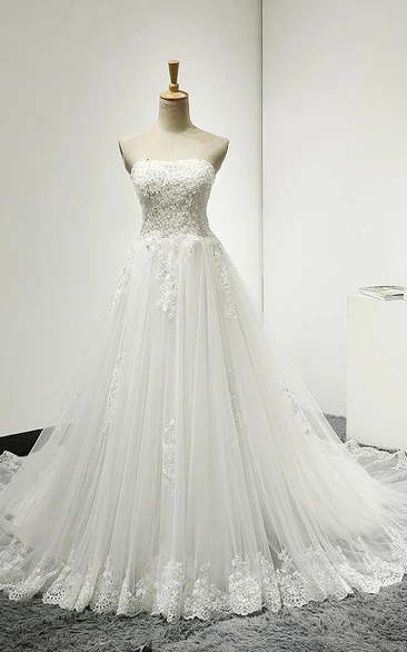 Strapless Lace and Tulle Dress With Lace-Up Back