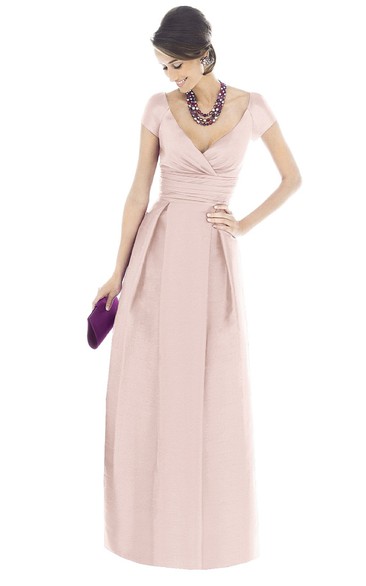 V-Neck A-Line Chic Gown With Short Sleeves