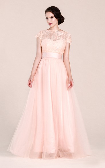 Short-sleeved A-line Dress With Lace Detail