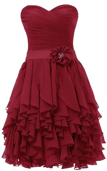 Sweetheart Ruffle Dress Wtih Sash and Flower