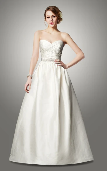 Beaded A-Line Sweetheart Taffeta Wedding Dress With Bow