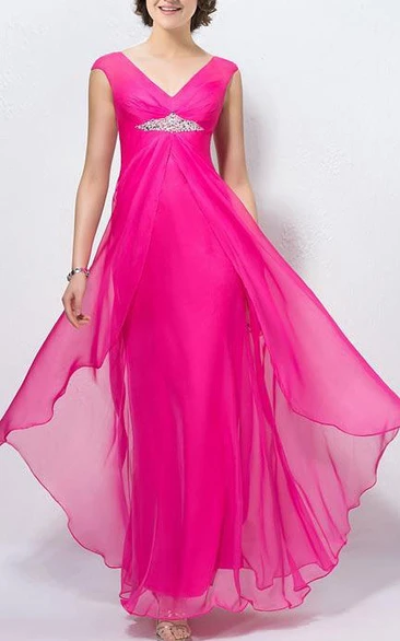 Glamorous A-Line V-neck Sequins Zipper-up Prom Dress