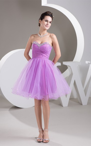 Sweetheart Short A-Line Ruched Gown With Crystal Detailing