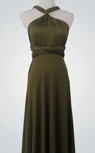 High Neck A-line Jersey Floor Length Dress With Back Cross Straps
