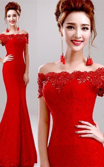 Sexy Red Off the Shoulder Mermaid Prom Dress With Lace Beadings