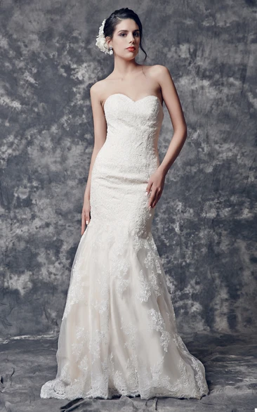 Glittering Strapless Backless Mermaid Lace Wedding Dress