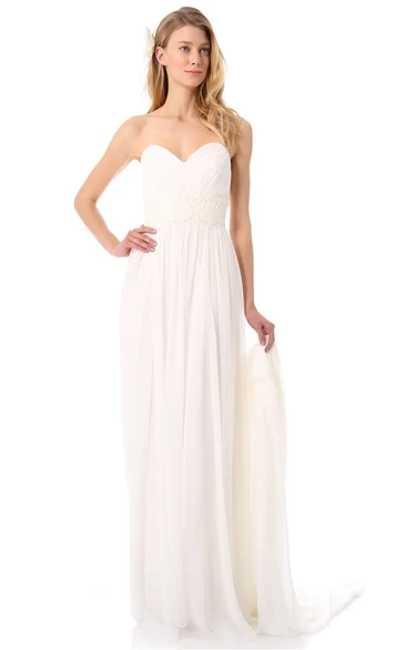 Long Sweetheart Empire Chiffon Dress With Chapel Train