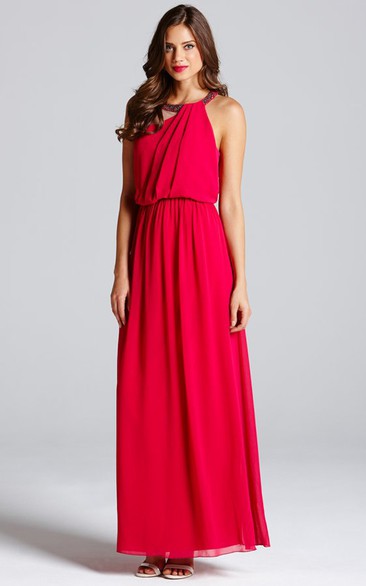 Long Dress With Keyhole And Has Draped Bodice