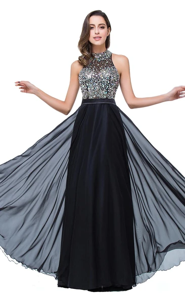 Newest High Neck Crystals Prom Dress A-line Zipper