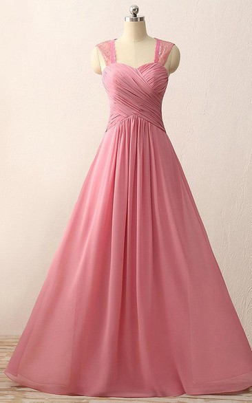 A-line Floor-length Sweetheart Chiffon Lace Dress