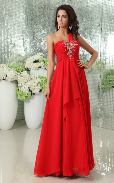 Sexy One-Shoulder Sweetheart Layered Chiffon Gown With Lace Up